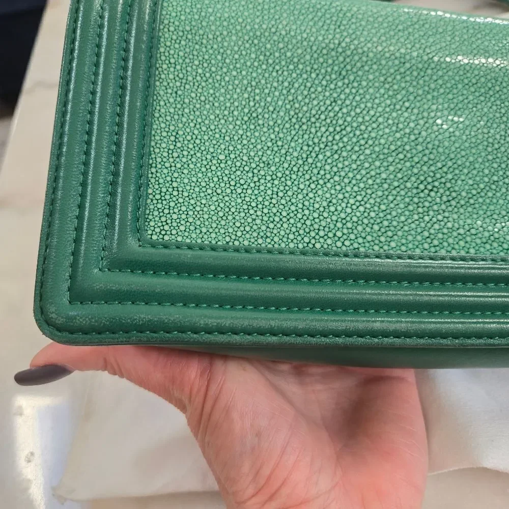 Chanel Green Lambskin Galuchat Stingray Medium Boy Bag